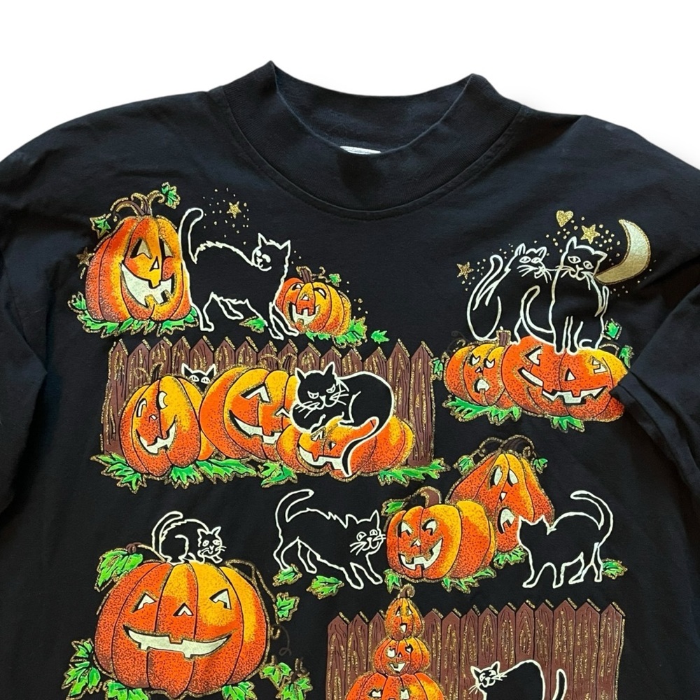 Halloween Sweatshirt Cats Pumpkins Glow in the Dark 80s/90s USA Black XL